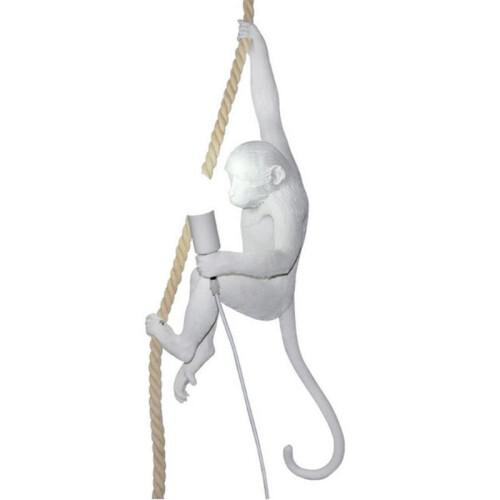 (White-rope monkey) Modern Black Monkey Lamp Hemp Rope Pendant Lights American Country Resin Loft Industrial Hanging Luminaire Home Decor