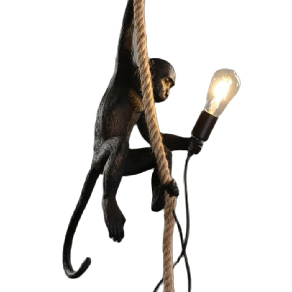 (Black-rope monkey) Modern Black Monkey Lamp Hemp Rope Pendant Lights American Country Resin Loft Industrial Hanging Luminaire Home Decor