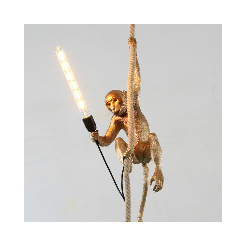 (Gold-rope monkey) Modern Black Monkey Lamp Hemp Rope Pendant Lights American Country Resin Loft Industrial Hanging Luminaire Home Decor