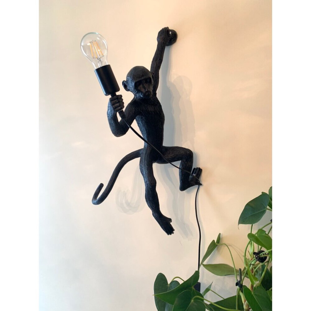 (black-Left OnWall) Modern Black Monkey Lamp Hemp Rope Pendant Lights American Country Resin Loft Industrial Hanging Luminaire Home Decor