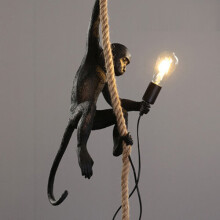 (black d) Nordic Hemp Rope Monkey Lamp Pendant Lamp Creative Cafe Industrial Style Chandelier Animal Becorative Pendant Lights
