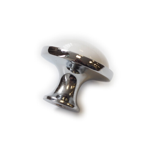 Polished Chrome & White Kitchen Cabinet Knob 1