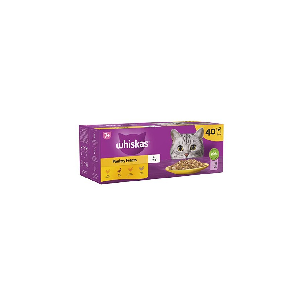 Whiskas 7+ Poultry Selection In Jelly 40X85g Pouches, Senior Cat Food