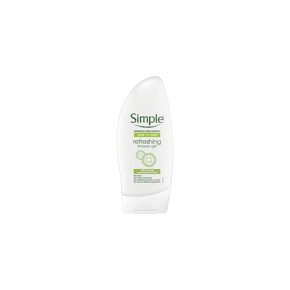 Simple Kind to Skin Refreshing Body Wash with Natural Cucumber Extract Shower Gel for Dry Skin 250 ml