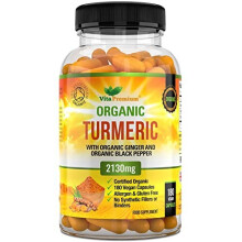 Organic Turmeric Curcumin 2130mg per Serving with Ginger and Black Pepper - 180 Vegan Capsules - High Strength Supplement