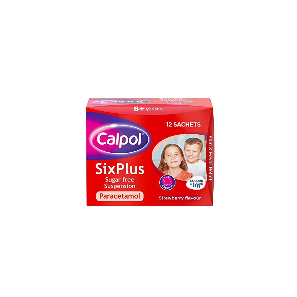 Calpol Six Plus Sugar Free Strawberry Paracetamol Sachets, Pack Of 12