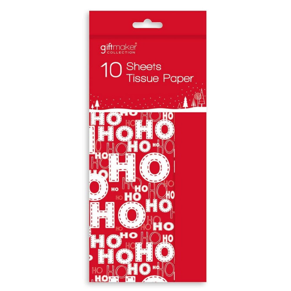 (Ho Ho Ho) 10 Sheets Of Festive Christmas Wrapping Tissue Paper Reindeer, Traditional & Ho