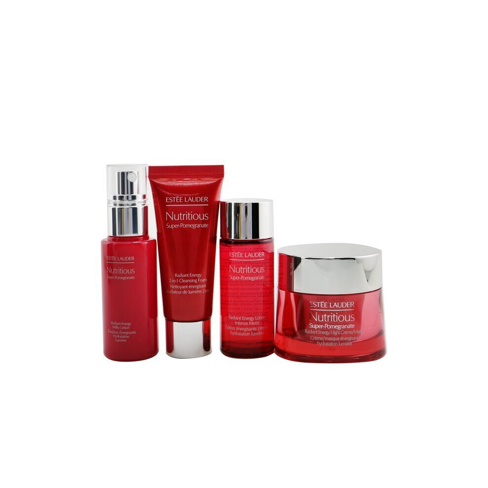 Estee Lauder Nutritious Super-Pomegranate Nourish All Night Set: Night Creme+ Milky Lotion+ Lotion Intense Moist+ Cleansing Form... 4pcs+2bags