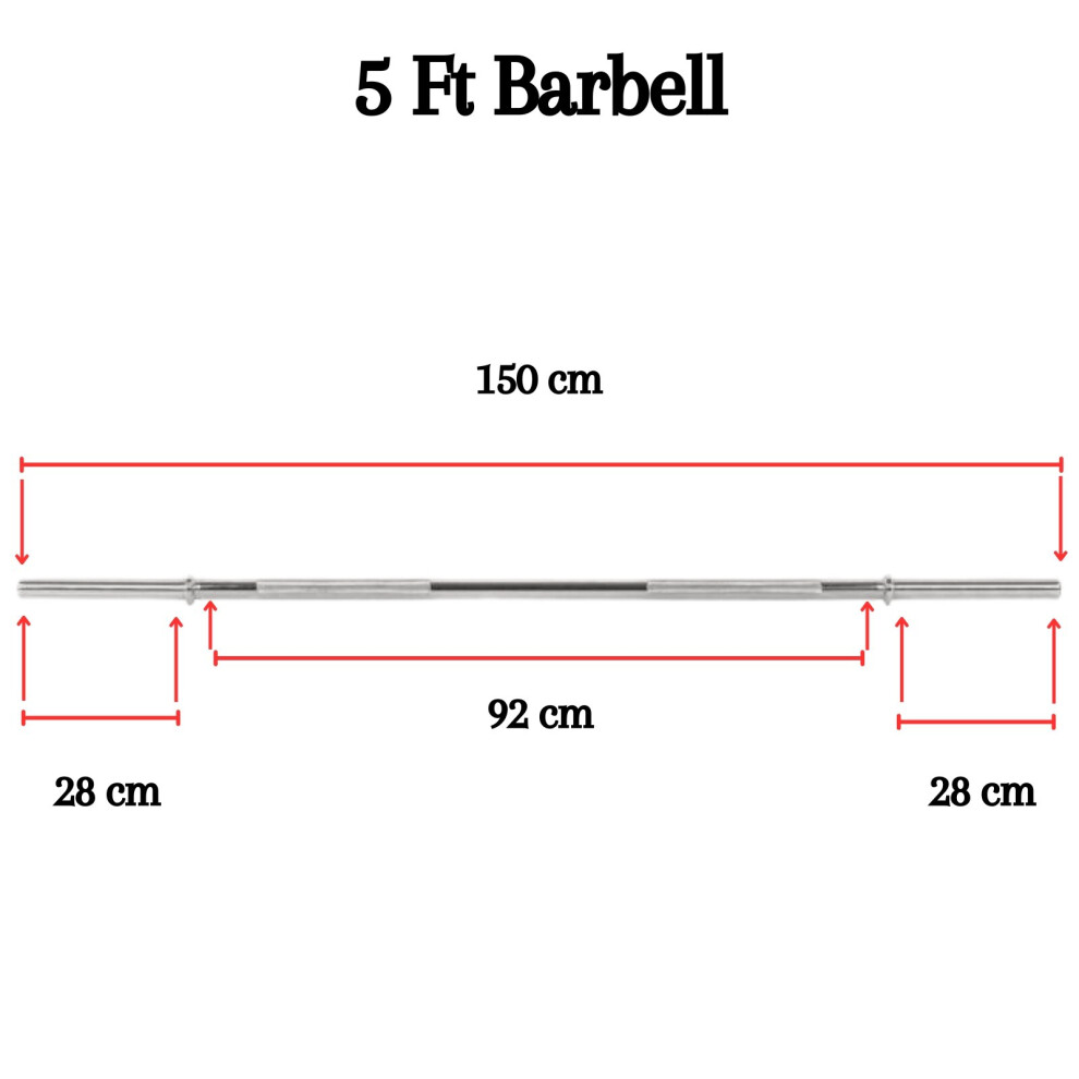 (5ft) Standard Barbell 1 inch Straight Weight Lifting Bar 2 Collars 4ft 5ft 6ft 7Ft