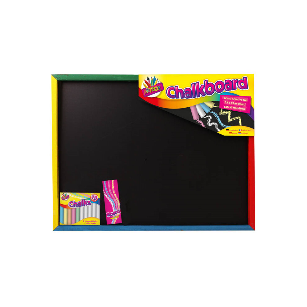 Children's Kids Large Art Chalkboard 10 Chalks And Board Rubber Eraser 33x43cm