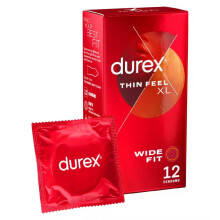 Durex Thin Feel XL Wide Fit Condoms Pack of 12, Pre-Lubricated Silicone Lube, 56mm Wide, 100% Electronically Tested