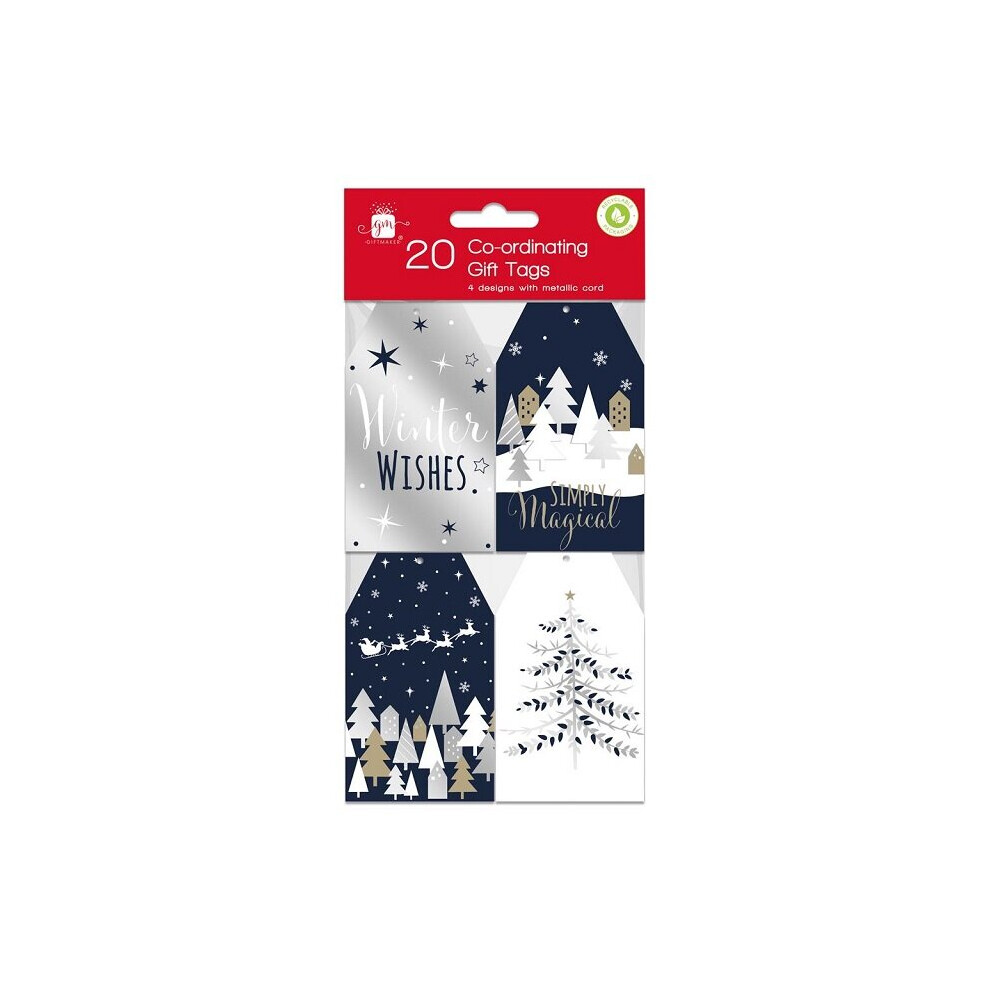 (Midnight Blue, Silver & White) 20 Christmas/Xmas Gift Tags Silver, Gold, Midnight Blue, Red Contemporary Design