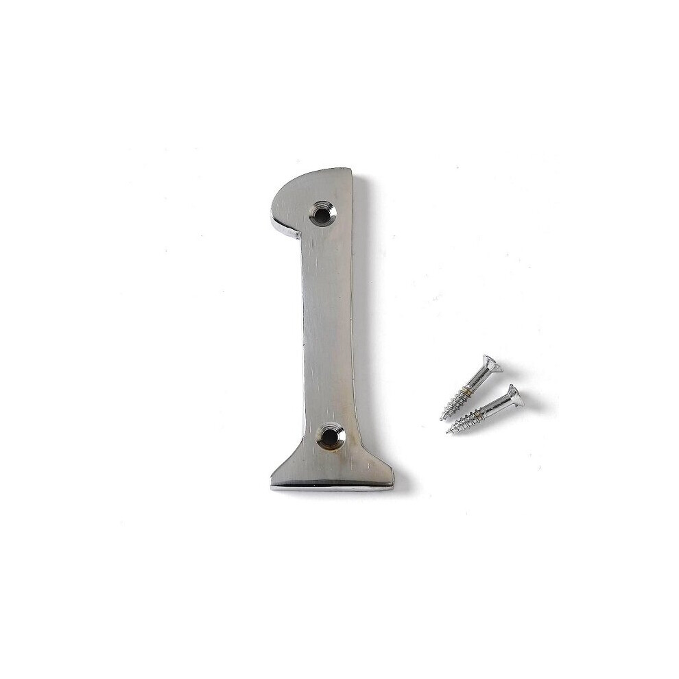 (1 x Number 1) Polished Chrome Screw On House Door / Gate Numbers And Letters 0-9 A B Post Wall