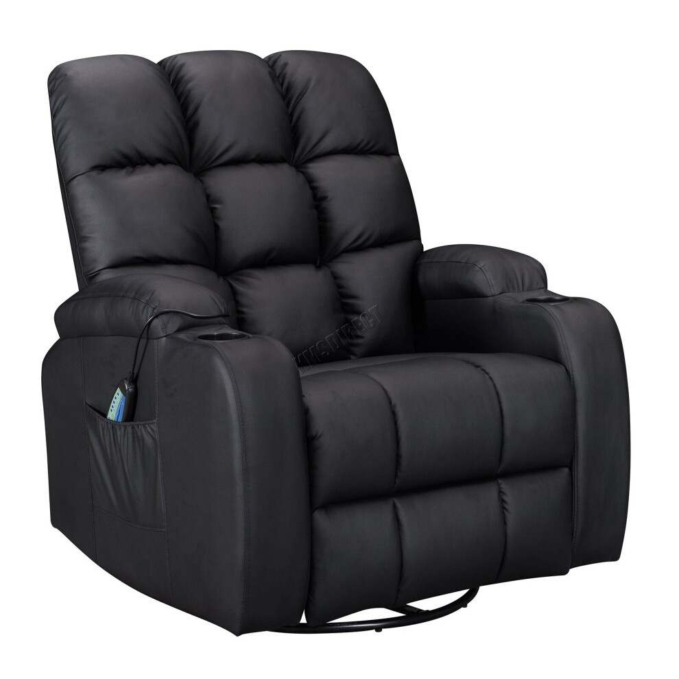 (Black) WestWood Massage Cinema Recliner Sofa Chair PU Leather Armchair Swivel MLS12