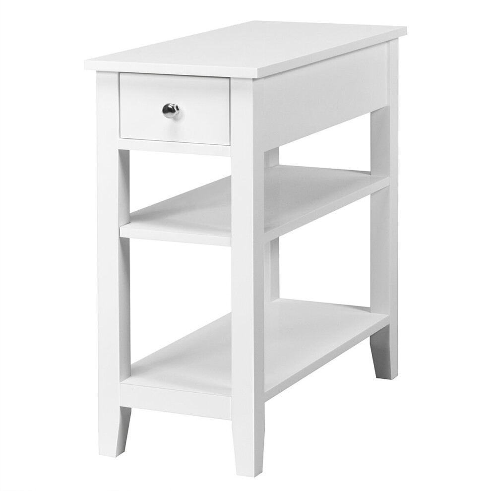 3-Tier White End Table with Drawer Side Table Narrow Tiered Nightstand
