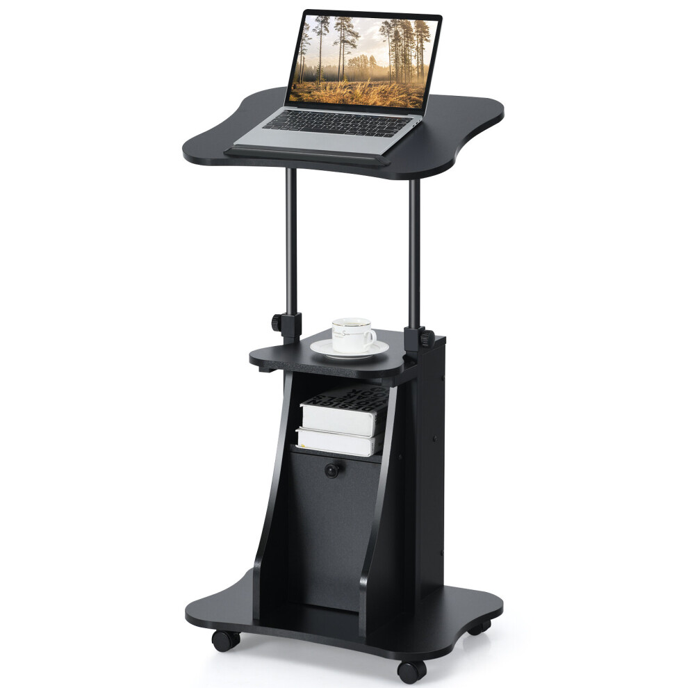 Mobile Sit to Stand Desk Height Adjustable Standing Desk Rolling Desk