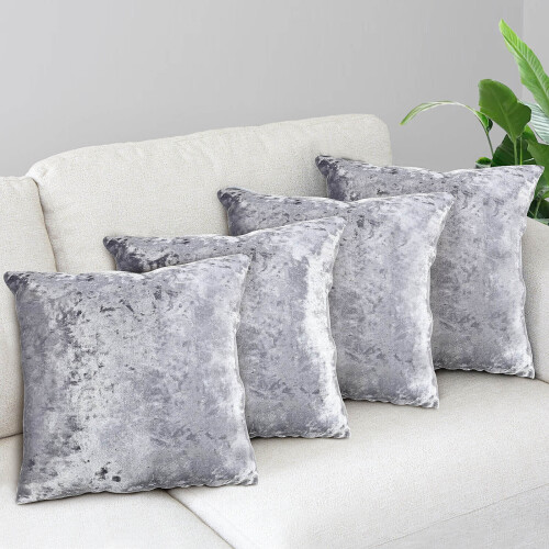 Cushions luxurious Set of 4 Silver Grey diamante Sparkle Crushed Velvet Cover on OnBuy