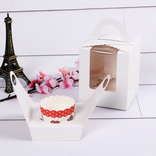 (white) 20Pcs Single Cupcake Muffin Fairy Cake Boxes Bags With Clear