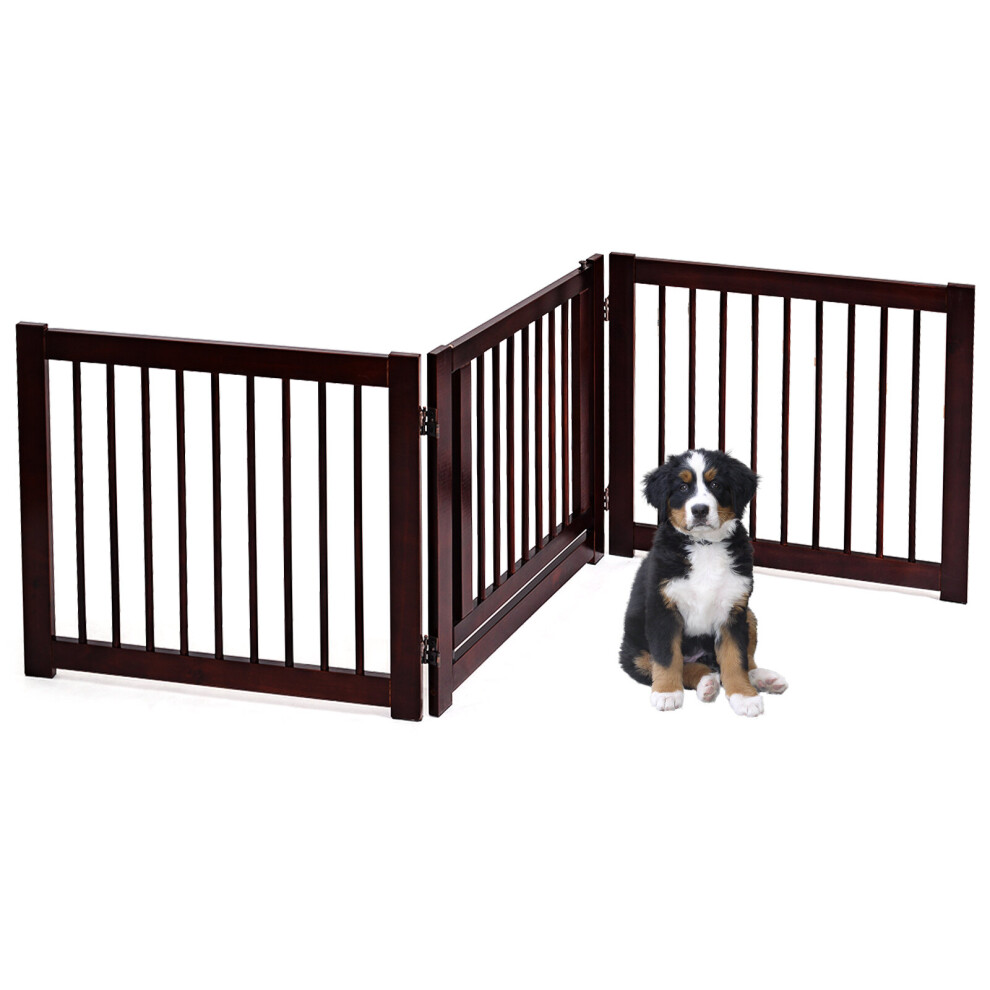 3 Panels Freestanding Wooden Dog Gate Indoor Folding Safety Barrier