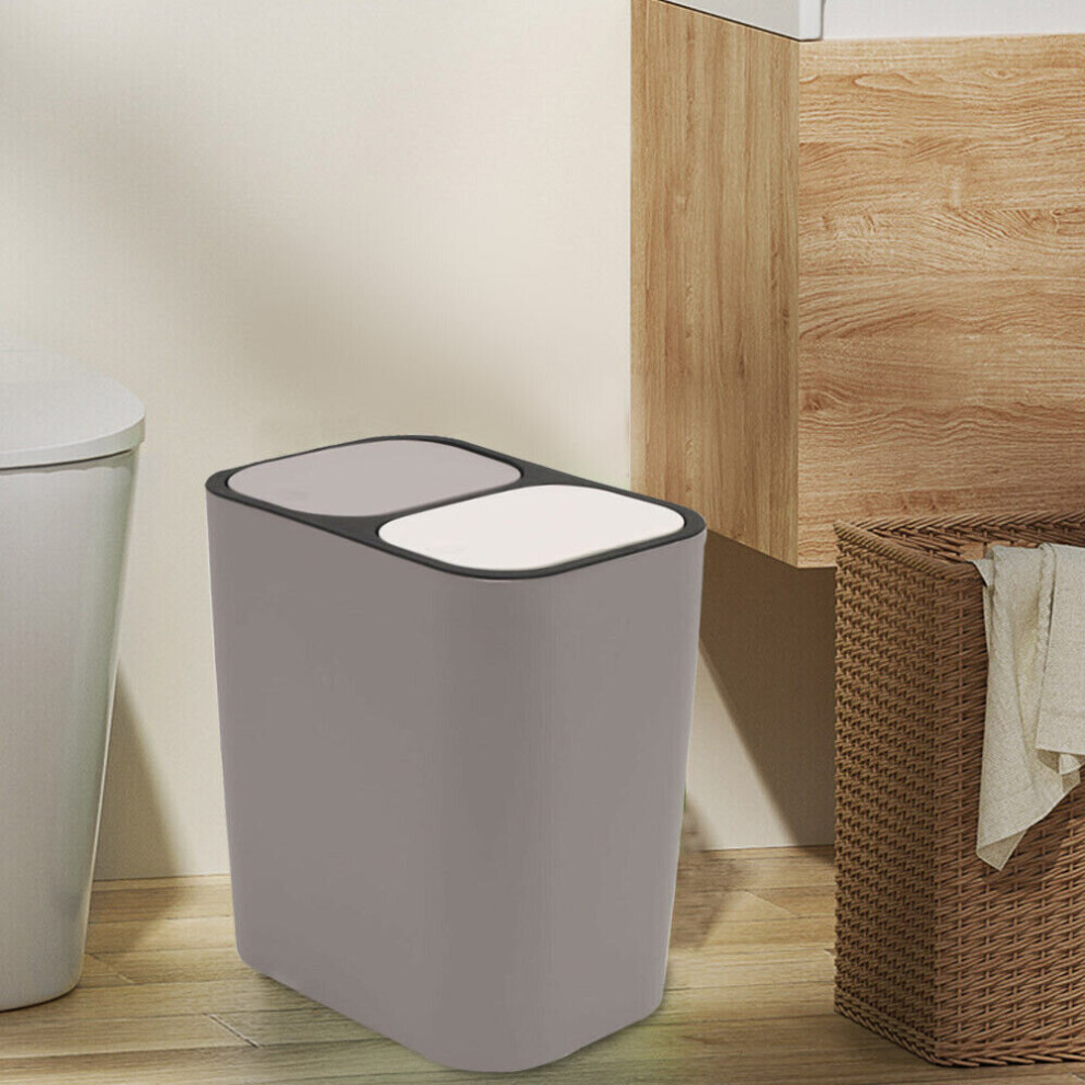 Double Recycling Trash Can Kitchen Bin Rubbish Dustbin Plastic 12L Grey