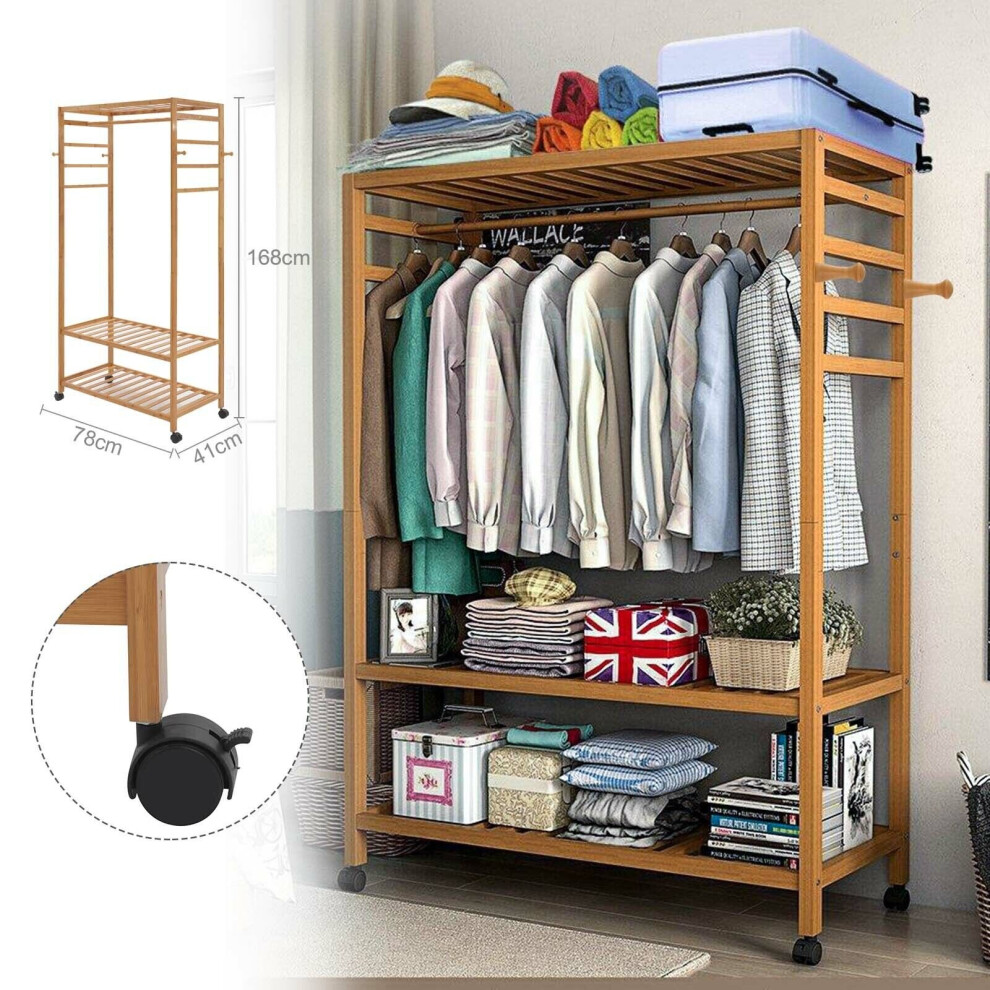 Wooden Clothes Rack Scarf Cap Hanging Garment Coat Rack Rolling Stand