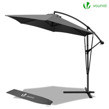 VOUNOT 3m Cantilever Garden Parasol, Banana Patio Umbrella with Crank Handle, Wind Protection Strap and Tilt, Grey