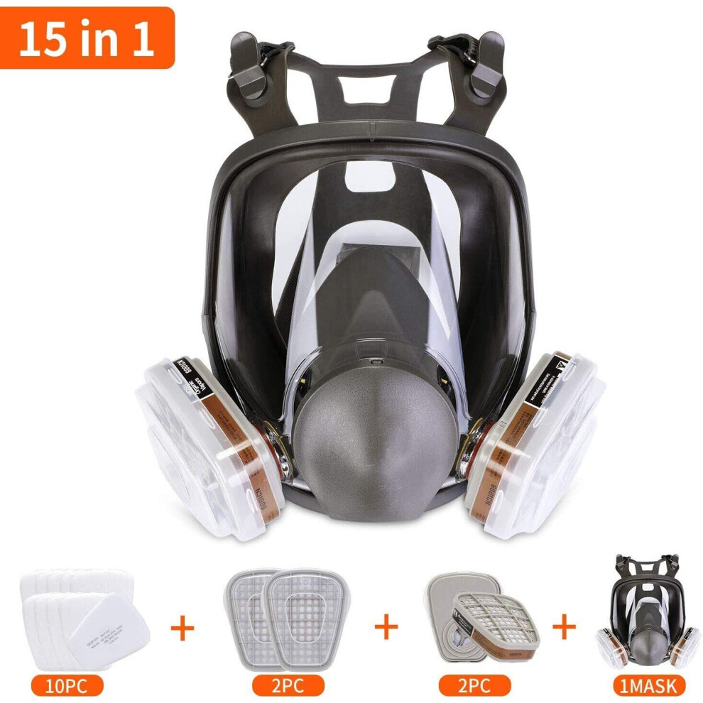 6800 15-in-1 Full-Face Gas Mask Respirator for Spray Painting, Graffiti & Chemical Work - Silicone Comfort, Anti-Fog Eye Shield
