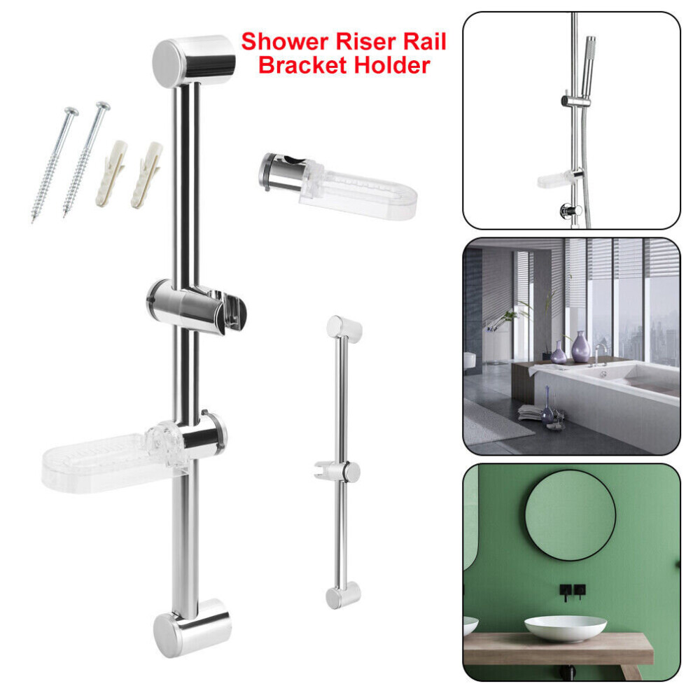 Adjustable Slider Rail Shower Riser Kit Soap Bar Holder Hose Head Set