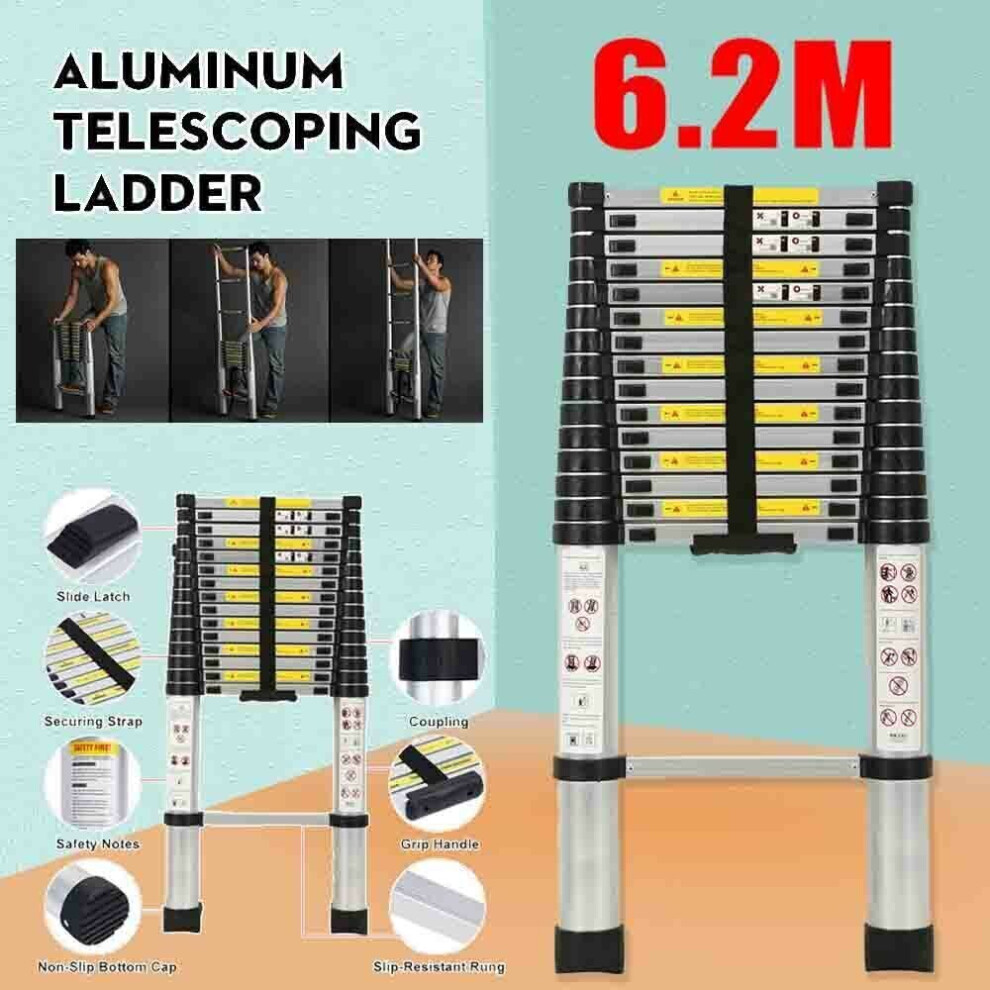 6.2M Telescopic Loft Ladder Extendable Multi-Purpose Aluminium Steps 097326237388