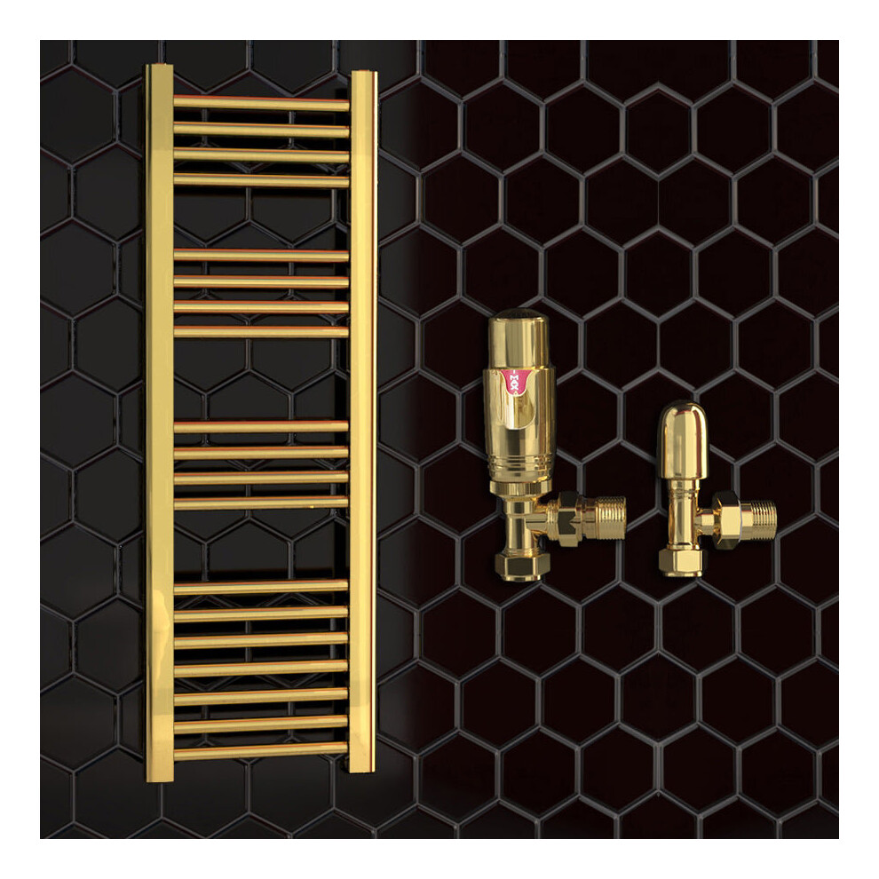 (550 X 1000 Mm (H), With Trv Angled Valves) 550Mm Wide Gold Heated Bathroom Towel Rail Radiator With Valves For Central Heating Uk 5056616525647