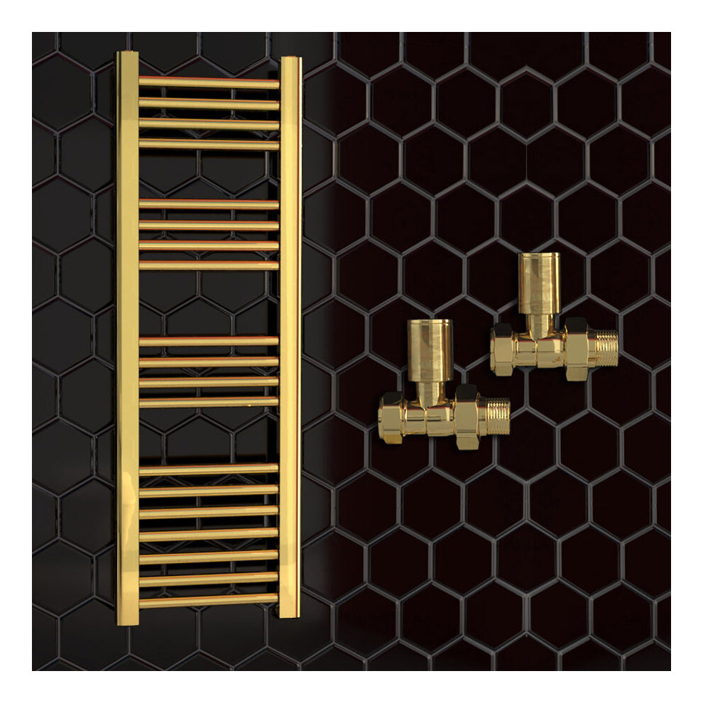 (550 X 1000 Mm (H), With Straight Valves) 550Mm Wide Gold Heated Bathroom Towel Rail Radiator With Valves For Central Heating Uk 5056616525609
