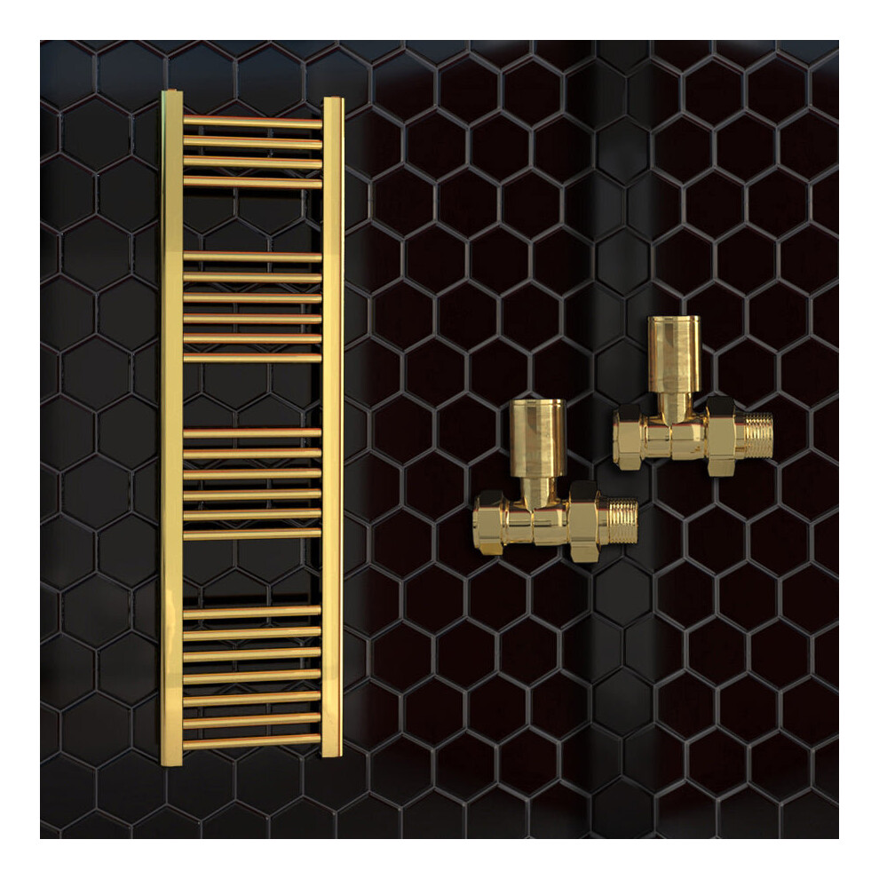 (500 X 1200 Mm (H), With Straight Valves) 500Mm Wide Gold Heated Bathroom Towel Rail Radiator With Valves For Central Heating Uk 5056616525456