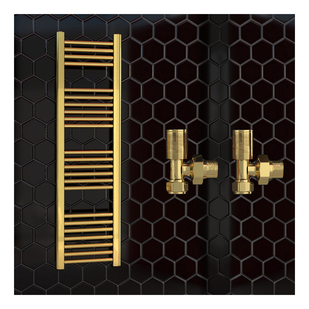 (500 X 1200 Mm (H), With Angled Valves) 500Mm Wide Gold Heated Bathroom Towel Rail Radiator With Valves For Central Heating Uk 5056616525418