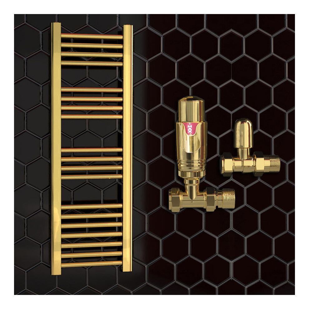 (550 X 1000 Mm (H), With Trv Straight Valves) 550Mm Wide Gold Heated Bathroom Towel Rail Radiator With Valves For Central Heating Uk 5056616525685