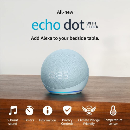Amazon Echo Dot (5th gen, 2022) smart Bluetooth with clock Alexa Cloud Blue 1
