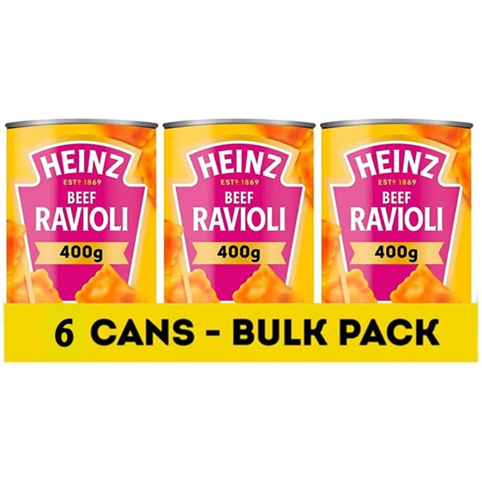 HEINZ Beef Ravioli Pasta, 400g (Pack of 6) - Freshly Made Pasta Ravioli in a Juicy Tomato Sauce