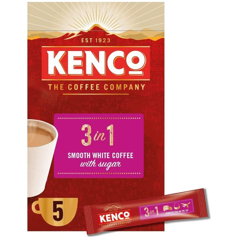 Kenco 3 in 1 Smooth White Instant Coffee with Sugar Sachets 5x20g (Pack of 7, Total 35 Sachets, 700g)