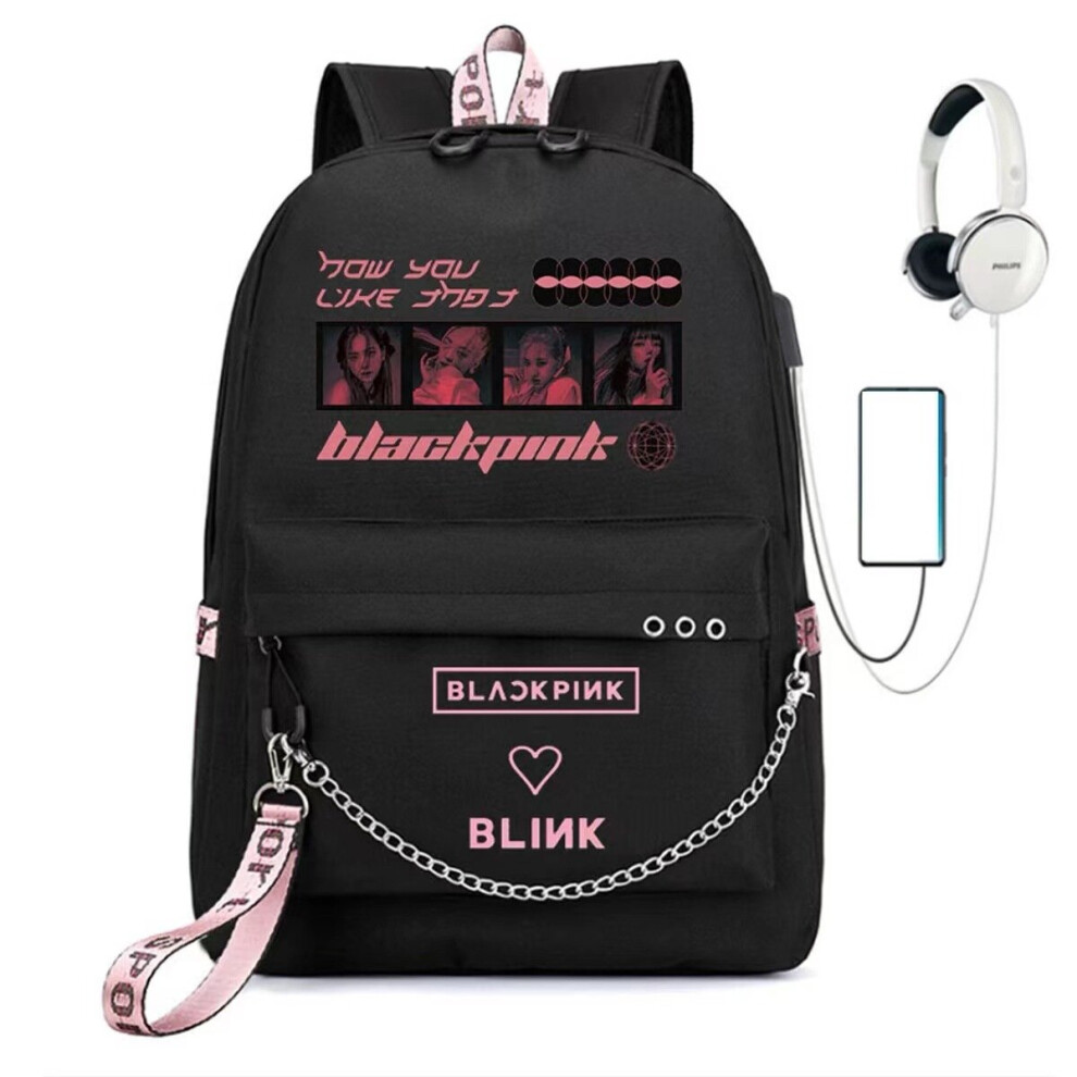 (6) BLACKPINK USB Rechargeable Student Backpack