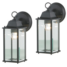 Pack of 2 Colone Outdoor Wall Light Bevelled Glass Lanterns - Black
