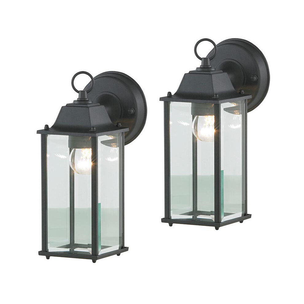 Pack of 2 Colone Outdoor Wall Light Bevelled Glass Lanterns - Black