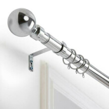 (Plain Ball Chrome, 120-210 cm (48" - 83" In).) Extendable Metal Curtain Poles Curtain Rods &amp; Hold Backs Pair with Rings Finials &amp; Rod Fittings