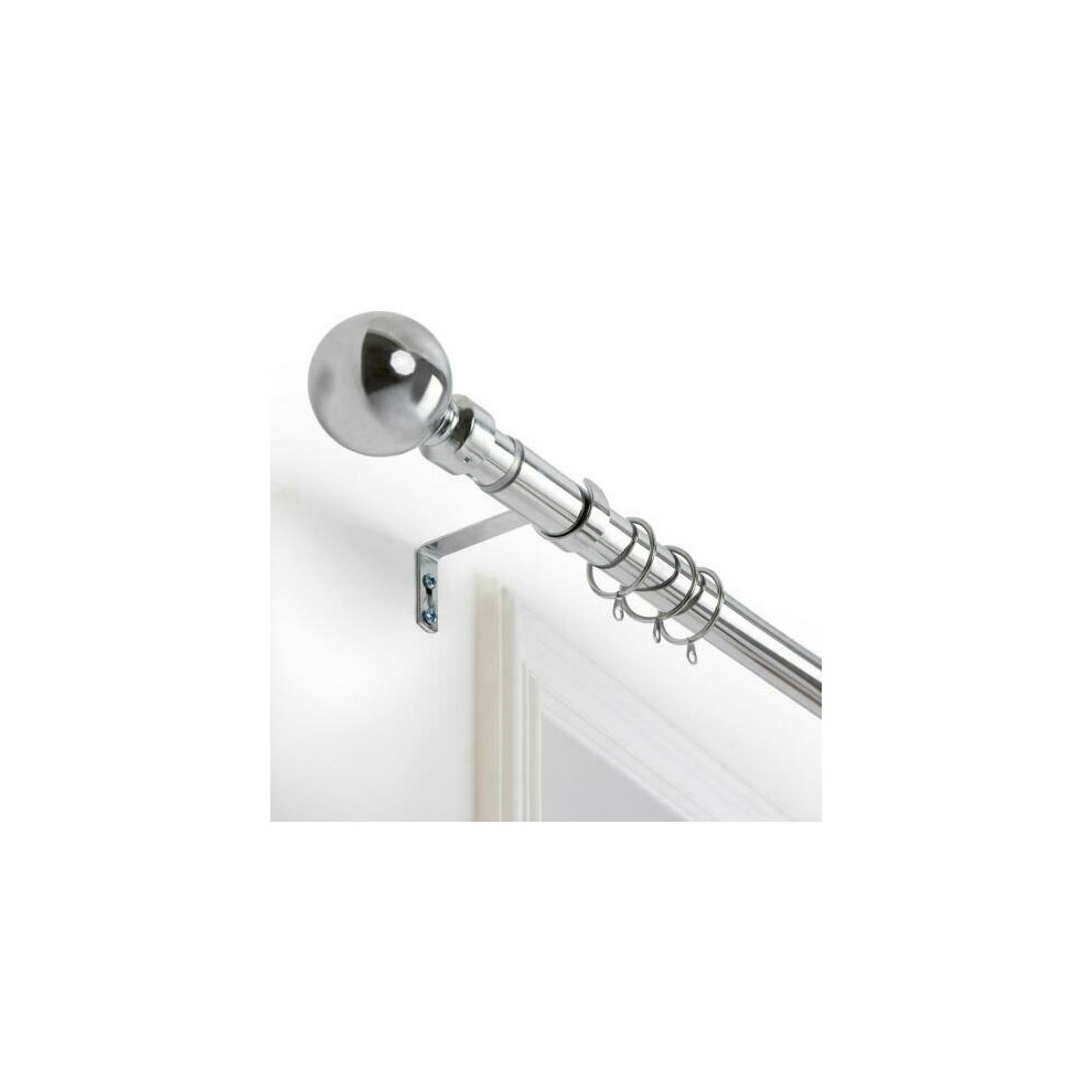 (Plain Ball Chrome, 120-210 cm (48" - 83" In).) Extendable Metal Curtain Poles Curtain Rods & Hold Backs Pair with Rings Finials & Rod Fittings