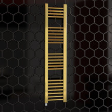 (400 x 1200 mm (h)) 400mm Wide Gold Electric Bathroom Towel Rail Radiator With Manual Electric Element UK Pre-Filled