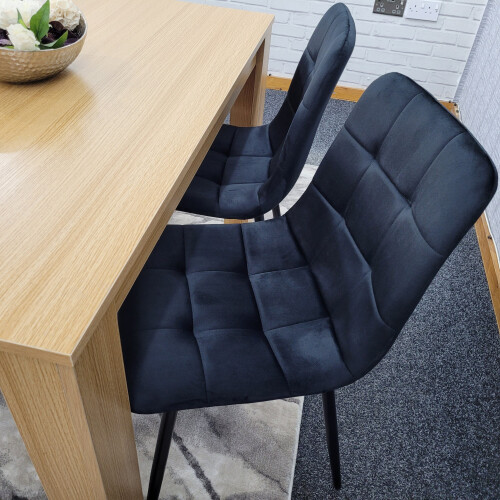 Oak Dining Table 2 Black Tufted Velvet Chairs and 1 Bench Dining Set 2