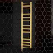 (300 x 1200 mm (h)) 300mm Wide Gold Electric Bathroom Towel Rail Radiator With Thermostatic Electric Element UK Pre-Filled