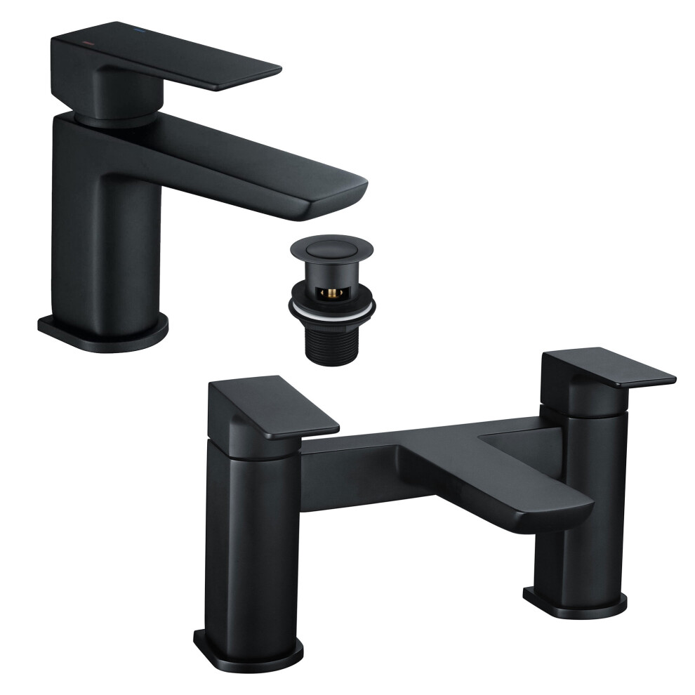 Matt Black Curve Basin Tap & Bath Filler Tap 5060966974925