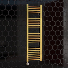 (500 x 1200 mm (h)) 500mm Wide Gold Electric Bathroom Towel Rail Radiator With Thermostatic Electric Element UK Pre-Filled
