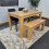 Oak Dining Table 2 Black Tufted Velvet Chairs and 1 Bench Dining Set 2