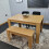 Oak Dining Table 2 Black Tufted Velvet Chairs and 1 Bench Dining Set 6