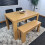 Oak Dining Table 2 Black Tufted Velvet Chairs and 1 Bench Dining Set 12